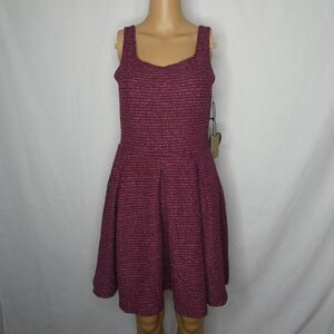 Popular Basics Striped Fit & Flare Dress Red NWT Large Maroon Crimson Pleated